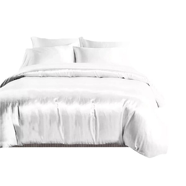 1000TC Silk Satin Single/KS/Double/Queen/King/SK Size Bed Cover Set White King Single