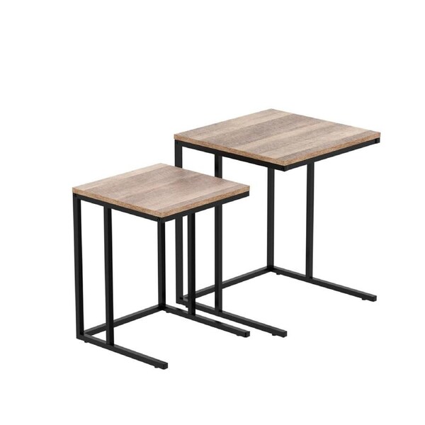Artiss Coffee Table Side Tables Set of 2 Nesting Table Wooden Top Rustic Vintage Model 2