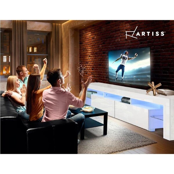 Artiss TV Unit Entertainment Unit Cabinet Stand LED RGB Gloss Storage Drawers Model 1 - 130cm / Black