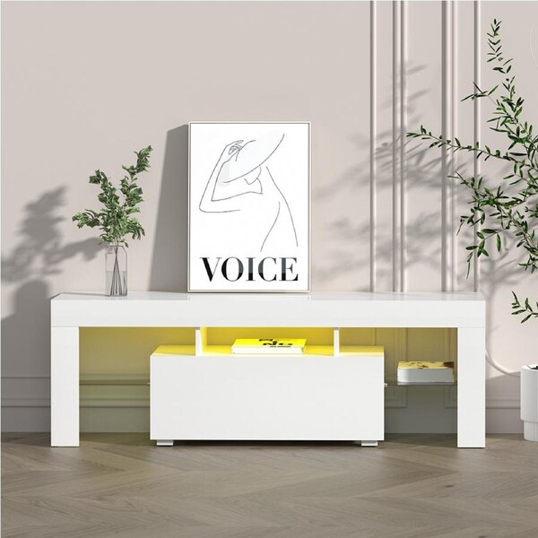 Artiss TV Unit Entertainment Unit Cabinet Stand LED RGB Gloss Storage Drawers Model 1 - 130cm / White