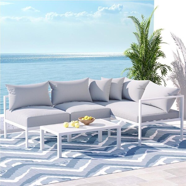 Gardeon 4 Seater Outdoor Sofa Set Aluminium Patio Furniture Setting 4PC Chair Table White