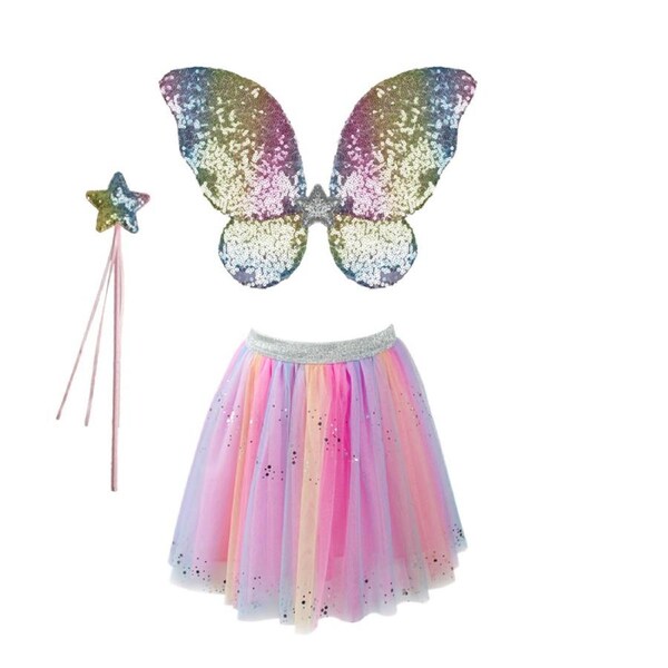 Great Pretenders Rainbow Sequins Skirt w/ Wings/Wand 3y+ 4-6