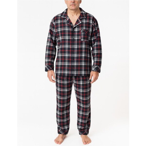 Mens Plus Size Flannelette Pyjamas 100% Cotton PJs Set Top Pants in Red Check 7XL