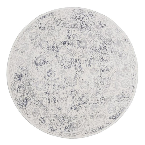 Loopsie Yeni Grey and Beige Floral Washable Round Rug 120cm x 120cm