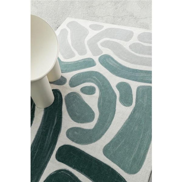 Loopsie Faroe Blue Grey Abstract Washable Rug 180cm x 120cm