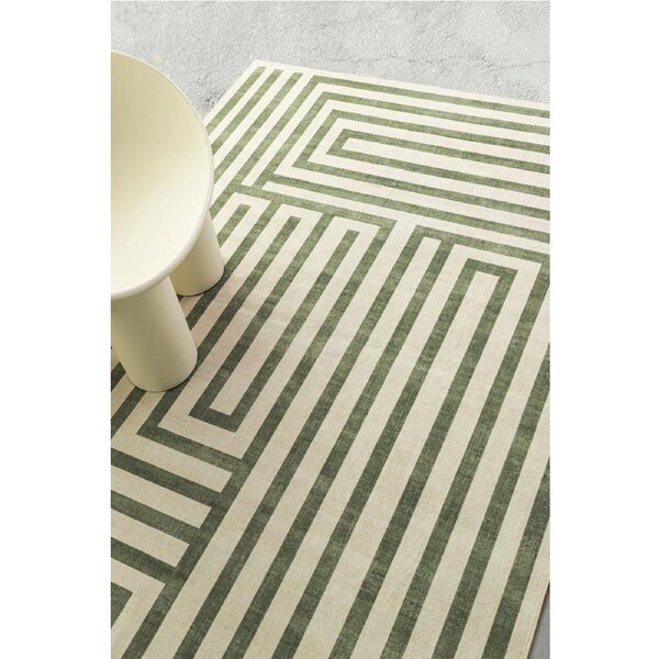 Loopsie Waimea Green Geometric Washable Rug 290cm x 200cm