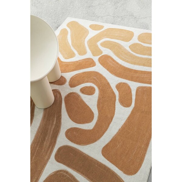 Loopsie Ottawa Yellow Brown Abstract Washable Rug 180cm x 120cm