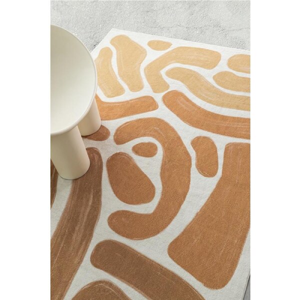 Loopsie Ottawa Yellow Brown Abstract Washable Rug 290cm x 200cm