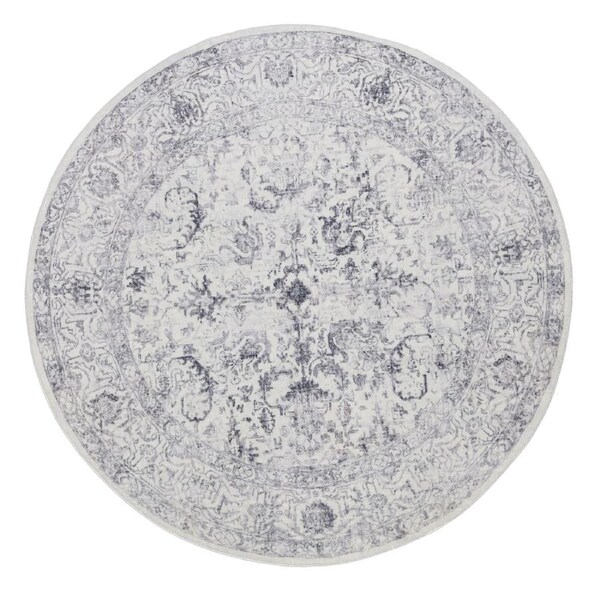 Loopsie Sakalar Grey Floral Medallion Washable Round Rug 200cm x 200cm