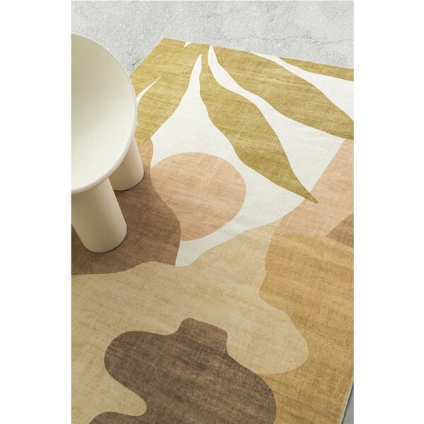 Loopsie Pomar Printed Mustard Brown Washable Rug 320cm x 230cm