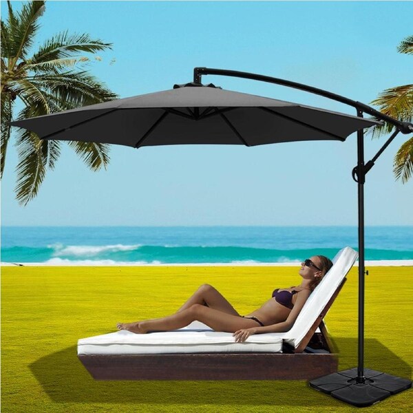 Instahut Umbrella Outdoor Umbrellas Cantilever 3M Sun Beach Water Base Pod Stand Model 2 - Charcoal