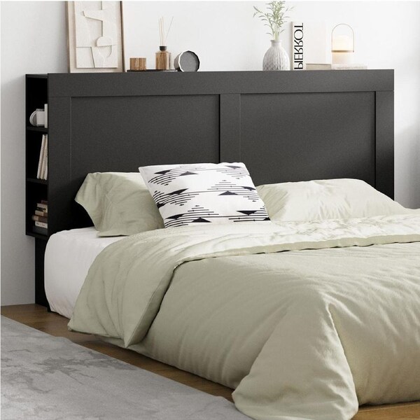 Oikiture Headboard Bed Head Queen Double King Bedhead with Shelves Black King