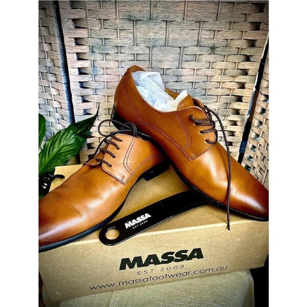 Massa Ascoli Leather Derby Dress Lace Up Shoes Wedding Business Formal in Tan UK 9