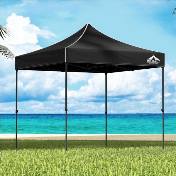 Instahut Gazebo 3x3 Pop Up Marquee Folding Tent Wedding Gazebos Camping Outdoor Shade Canopy Black Black w/ Base