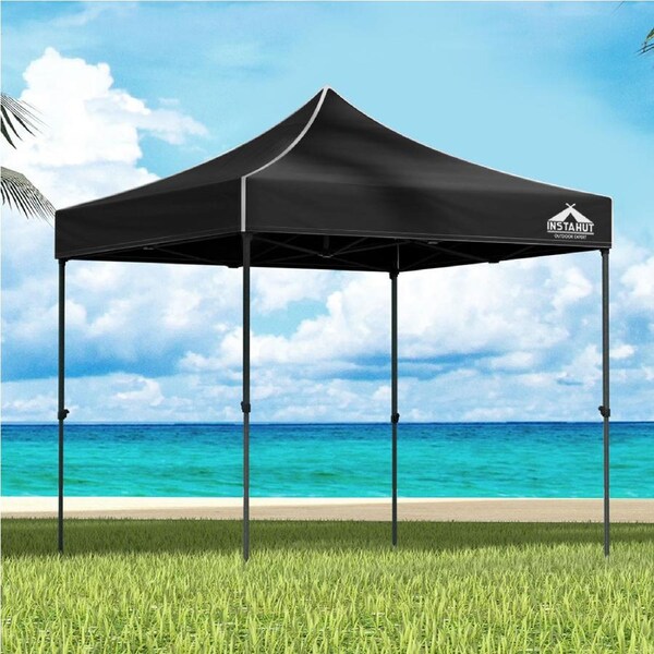 Instahut Gazebo 3x3 Pop Up Marquee Folding Tent Wedding Gazebos Camping Outdoor Shade Canopy Black Black