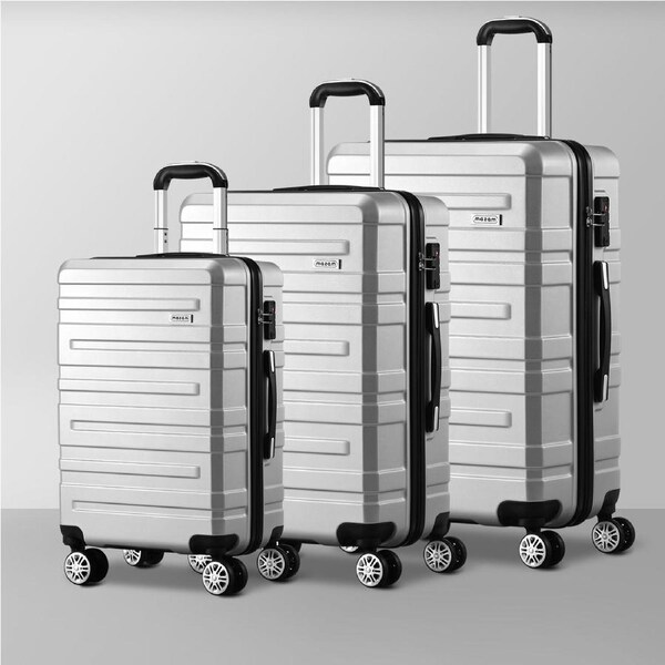 Mazam 1/3PCS Luggage Suitcase Trolley Set Travel TSA Lock Storage Hard Case 3PCS 20"+24"+28" / Silver