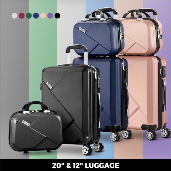 Mazam 2PCS 20+12" Luggage Suitcase Trolley Set Travel TSA Lock Storage Hard Case 2PCS(20"+12")/Navy