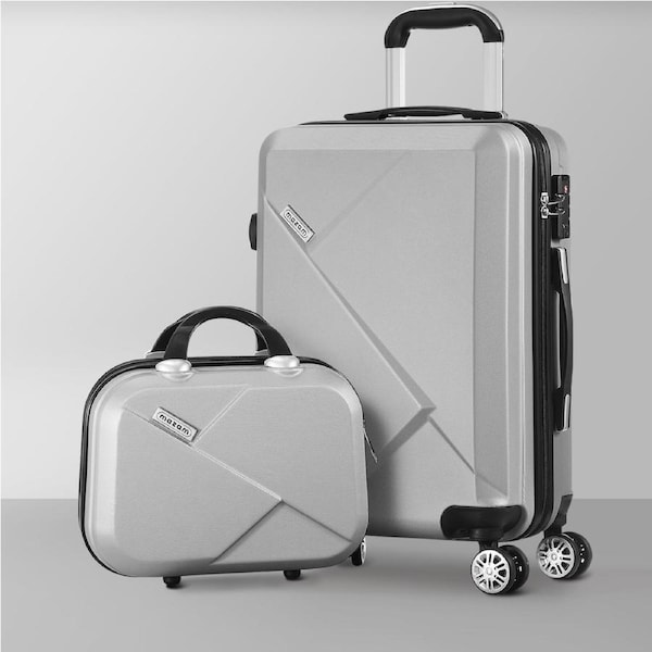 Mazam 2PCS 20+12" Luggage Suitcase Trolley Set Travel TSA Lock Storage Hard Case 2PCS(20"+12")/Silver