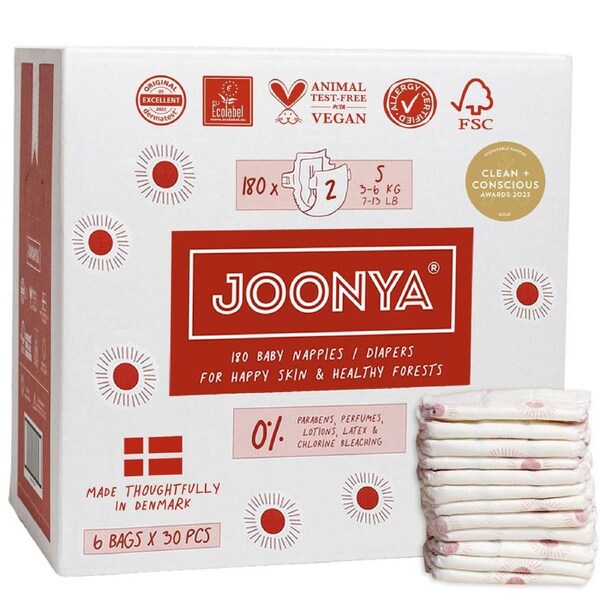 Joonya Nappies - 6 Bag Cartons Size 2 - S (3-6kg) - 6 Bags of 30 (180)