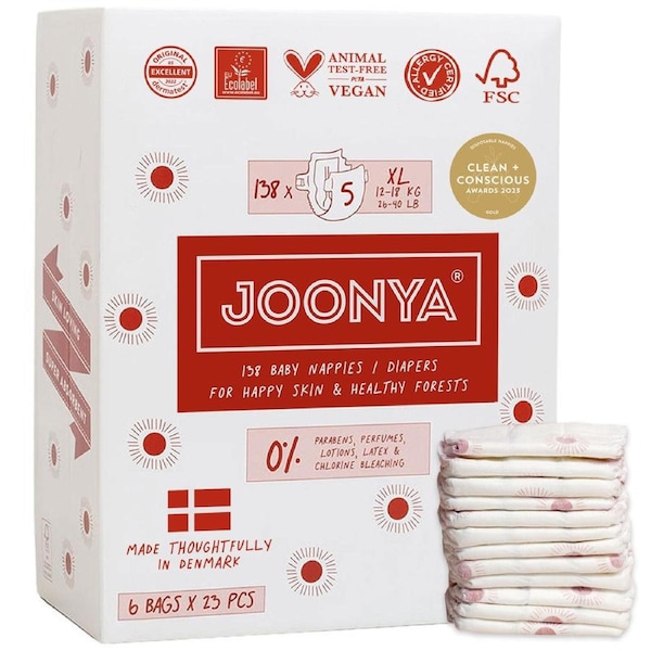Joonya Nappies - 6 Bag Cartons Size 5 - XL (12-18kg) - 6 Bags of 23 (138)