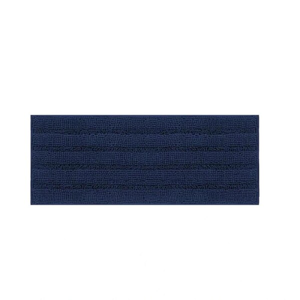 Chenille Bath Mat Runner Non Slip Thick Soft Stripe Design 119 x 43cm Navy