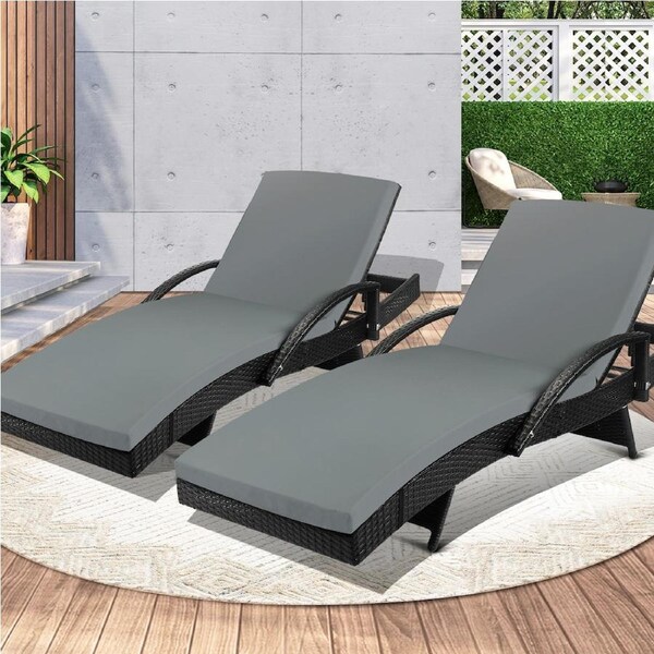 190cm Livsip Outdoor Sun Lounge Chair Rattan Wicker Lounge Day Bed Patio Furniture 2X Black