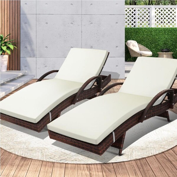 2x Livsip Sun Lounger Wicker Lounge Day Bed Patio Outdoor Setting Furniture Brown
