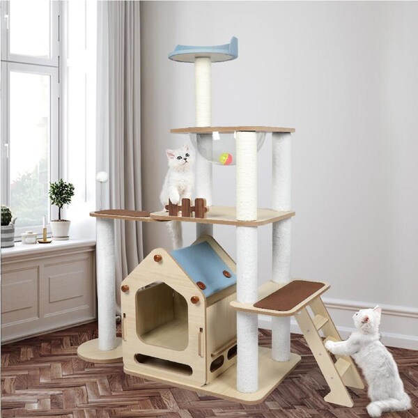 Pawz Cat Tree Wooden Scratching Post Scratcher Condo House Tower Toys 67-168cm 3-Level Cat Tree / 138cm