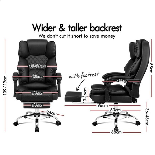 1 ALFORDSON Massage Office Chair Executive Heated Seat Gaming Computer Recliner Black - Massage & Heated