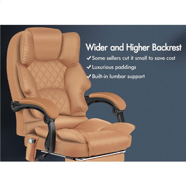 1 ALFORDSON Massage Office Chair Executive Heated Seat Gaming Computer Recliner Brown - Massage & Heated