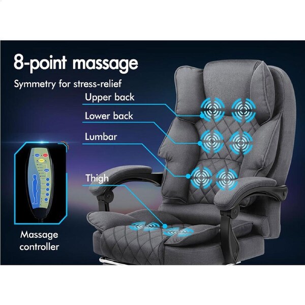 1 ALFORDSON Massage Office Chair Executive Heated Seat Gaming Computer Recliner Grey - Massage & Heated
