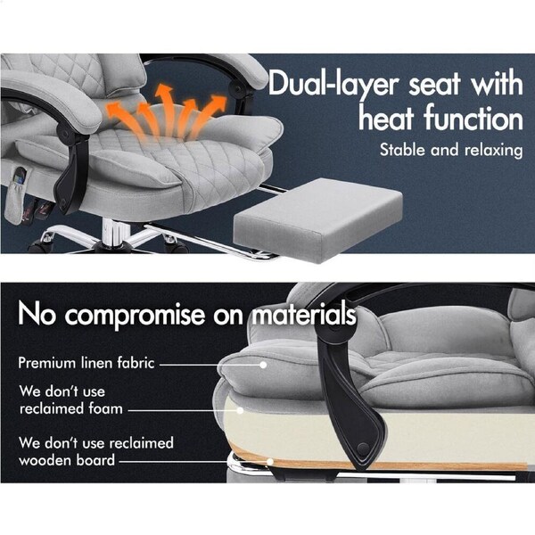 1 ALFORDSON Massage Office Chair Executive Heated Seat Gaming Computer Recliner Fabric Black - Massage & Heated