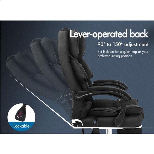 1 ALFORDSON Massage Office Chair Executive Heated Seat Gaming Computer Recliner Fabric Grey - Massage & Heated