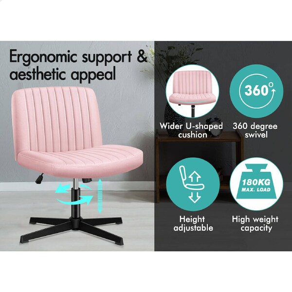 ALFORDSON Office Chair Desk Armless Mid Back with Ottoman Fabric - Black