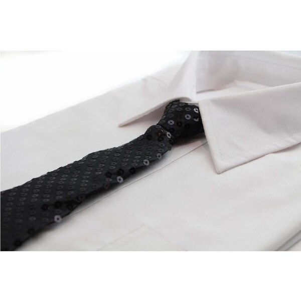 Teen Boys Kids Black Sequin Elastic Neck Tie Black