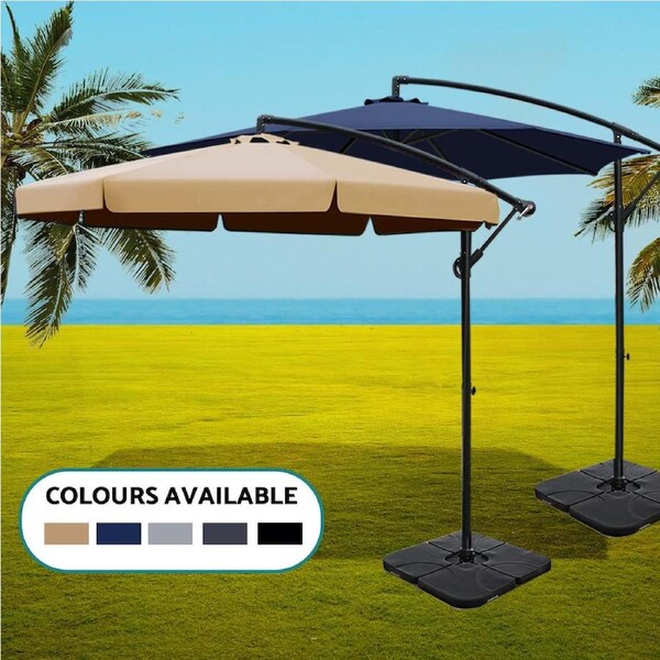 Instahut Umbrella Outdoor Umbrellas Cantilever Beach UV 3M Sun Beach Base w/Base base Beige / Model 2 50x50cm