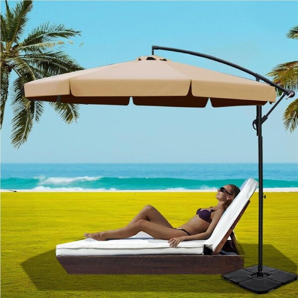 Instahut Umbrella Outdoor Umbrellas Cantilever Beach UV 3M Sun Beach Base w/Base base Beige / Model 1 50x50cm
