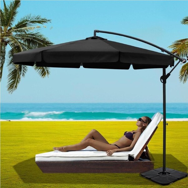 Instahut Umbrella Outdoor Umbrellas Cantilever Beach UV 3M Sun Beach Base w/Base base Black / Model 1 50x50cm
