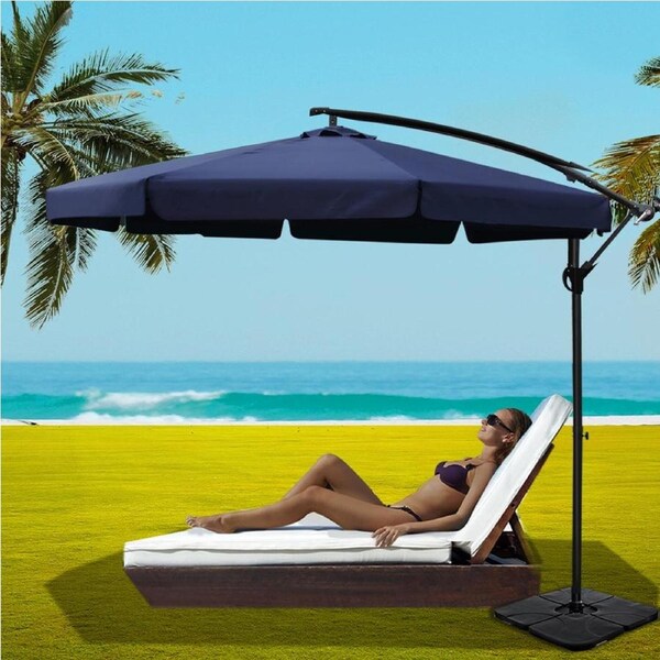 Instahut Umbrella Outdoor Umbrellas Cantilever Beach UV 3M Sun Beach Base w/Base base Navy / Model 1 50x50cm