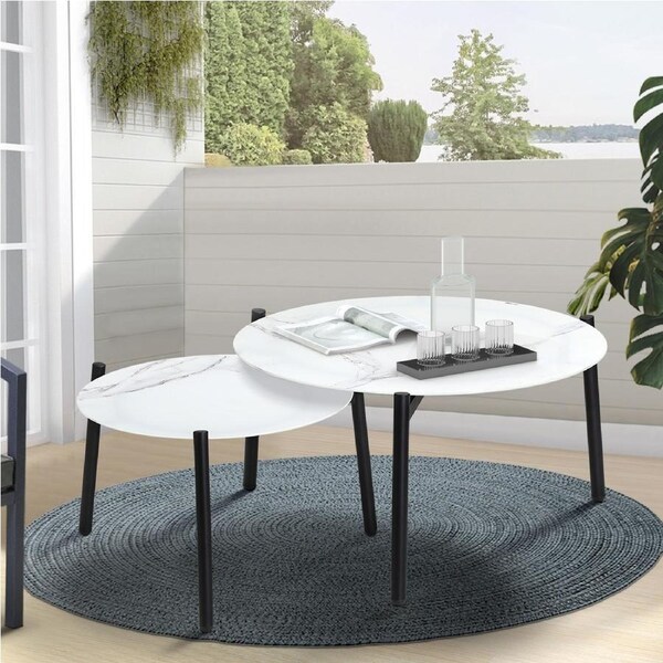 Livsip Outdoor Coffee Side Marble Round Table 50/70cm Grey/White Patio Furniture Set 50/70cm Set-White