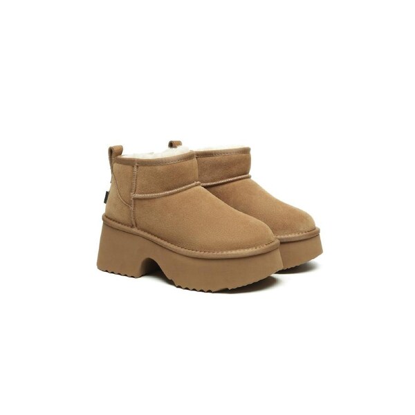UGG EVERAU® UGG Boots Sheepskin Wool Ankle Chunky Platform Ariel Chestnut / AU Ladies 9 / AU Men 7 / EU 40