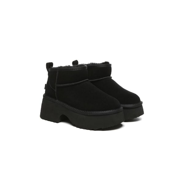 UGG EVERAU® UGG Boots Sheepskin Wool Ankle Chunky Platform Ariel Black / AU Ladies 5 / AU Men 3 / EU 36