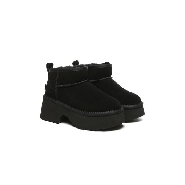 UGG EVERAU® UGG Boots Sheepskin Wool Ankle Chunky Platform Ariel Black / AU Ladies 7 / AU Men 5 / EU 38