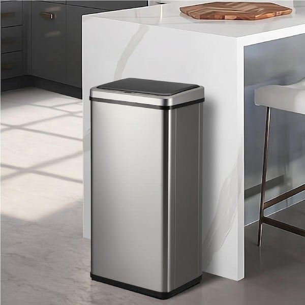 Oikiture 40/50/60L Motion Sensor Bin Stainless Steel Automatic Trash Can Kitchen Silver-50L