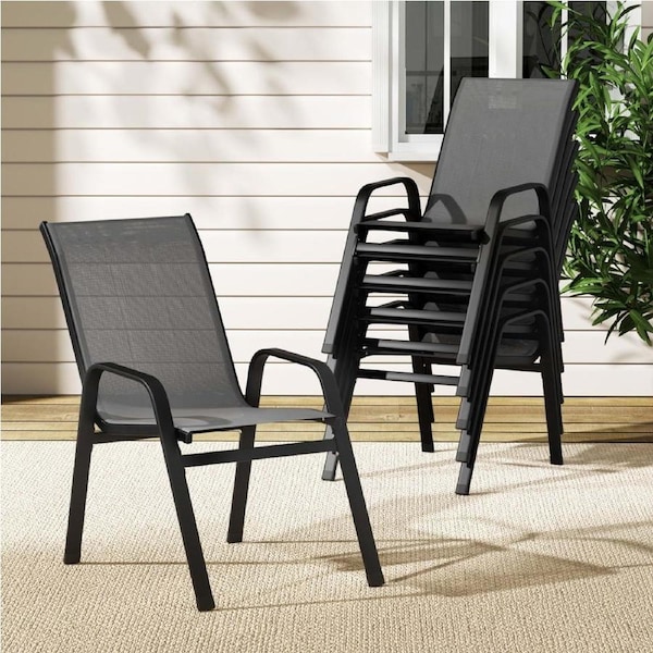 Gardeon 6PC Outdoor Dining Chairs Stackable Lounge Chair Patio Furniture Black Grey