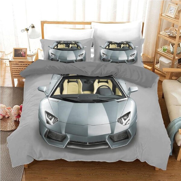Silver Sports Car Duvet Quilt Doona Cover Set (MD241122) Queen, 2 Pillow Cases