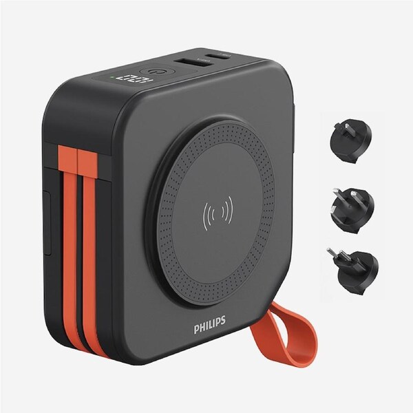 PHILIPS 10 in 1 Power Bank Wireless 10000mAh 20W Travel Charger with AU, EU, UK Adapter Black