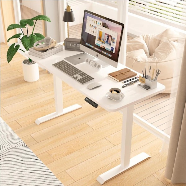 Advwin Electric Standing Desk Adjustable Height Ergonomic Stand Up Desk Sit Stand Desk 120cm Splice Board White White