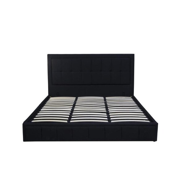 Foret Bed Frame Queen Gas Lift Storage Base Bedroom Furniture Fabric 2 Colors Black