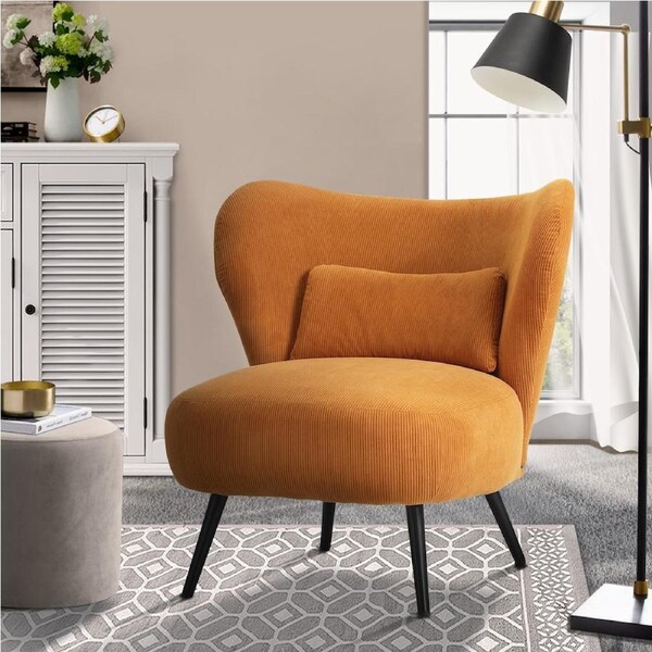 Oikiture Armchair Lounge Chair with Lumbar Pillow Wingback Velvet/Boucle Orange